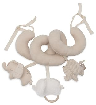 Jollein Activity Spiral Baby – Elephant Tales – Baby Toy for Infant Car Seat & Playpen – With Loops for Attachment – Promotes Senses & Motor Skills – Sensory Baby Toy – Beige – 24 cm