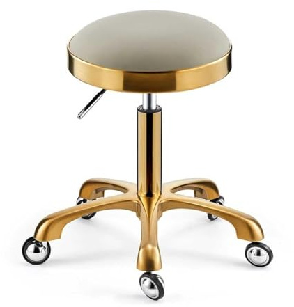 Sadelpall, Beige Silver Rullande Snurrpall Skönhetssalongstol, Läderkudde for Medicinsk Vård, Spa Kontor Manikyr Tatuering(Light Gray,Gold)