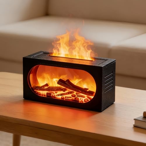XWLEYW Fireplace Essential Oil Diffuser, 7 Colours Electric Fake Fireplace Aromatherapy Diffuser, Ultrasonic Flame Diffusers Cool Mist Humidifier for Home Office Bedroom (Black)