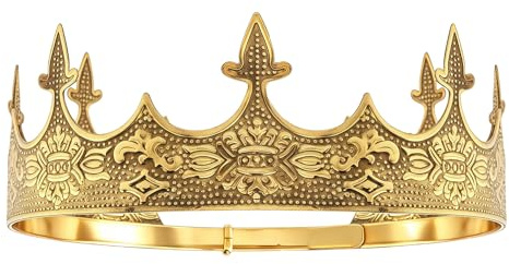 Miaija Royal Crown Hair Jewelry Metal King Queen Tiara Gold Medieval Diadem Fancy Dress Accessory Cosplay Prop Party Headwear for for Halloween Coronation Nativity,7.5 Inches in Diameter