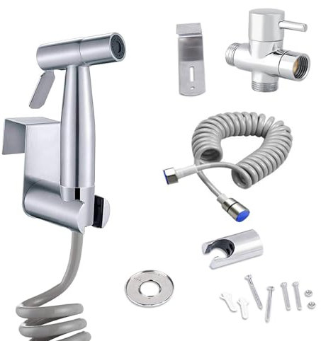 MUMENG Bidet Handbrause für Toilette Set mit 3 Wege Ventil,Edelstahl Bad Bidet Brause Duschkopf Aufsatz,Handbrause Dusche für Persönliche Hygiene und Reinigung Der WC mit Einziehbarer Federschlauch
