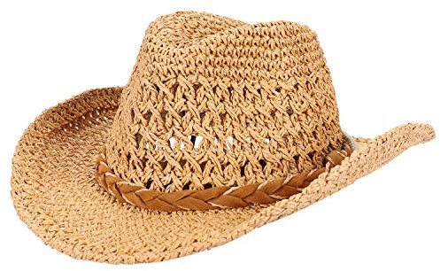 Chapeau de Paille Enfant Adulte Panama de Cow-boy Été Chapeau de Soleil Plage Bord Large Chapeau de Chasse Brousse Casquette Visière avec Mentonnière pour Camping Randonnée Cyclisme Course Alpinisme