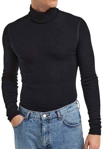 Dilling Herren Rollkragen Shirt aus 100% Bio Merinowolle Schwarz M