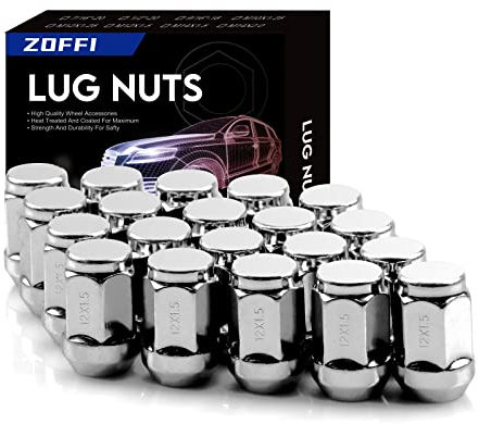 ZOFFI M12x1.5 Wheel Lug Nuts - Replacement for Ford Fiesta Focus Fusion Aftermarket Wheel - 20pcs Chrome Closed End Conical Seat 19 Hex Lug Nuts