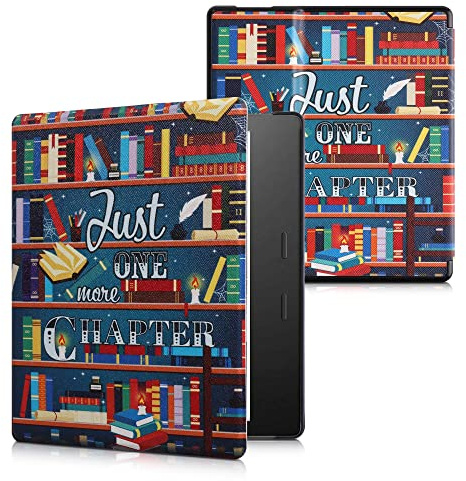 kwmobile Schutzhülle für Amazon Kindle Oasis 10. Generation Hülle - eReader Flip Case mit Auto Sleep Funktion - Bibliothek Motto mit Mehrfarbig