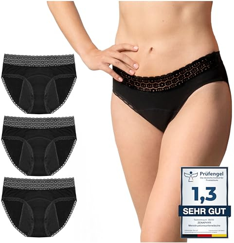 Set Culottes Menstruelles en Coton Bio Organique - M - sous Vetement 4 Couches Absorbantes Anti-Fuite - Protection Hygiénique Lavable pour Regle, Noir, Lot de 3