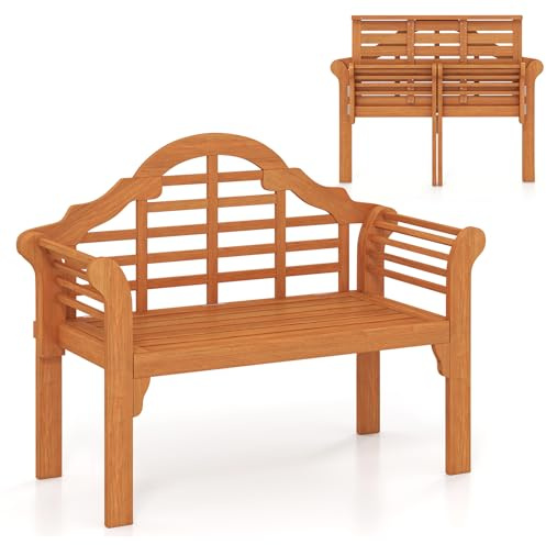 COSTWAY Panchina da Esterno Pieghevole, Panchina in Legno Massello con Braccioli Curvi e Schienale, Panchina da Giardino, Balcone e Cortile, Portata 360 kg, 123 x 54 x 96 cm (Modello 3)