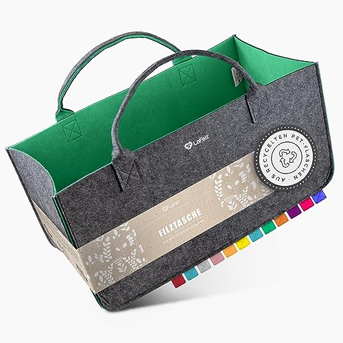 LoFelt® Sac en feutre, panier à bois, panier à bois de chauffage, bois de cheminée, en plastique 100 % recyclé/sac en feutre, grand sac en feutre, sac à provisions en feutre, sac à bûches de