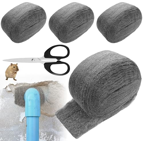 Leikurvo Stahlwolle Mäuseabwehr: 4 Stück Schneidbare 0000 Feine Stahlwolle, Effektive Nagetierbarriere, Flexibel Einsetzbar Für Haus, Garage Und Garten (70g, Dunkelgrau)