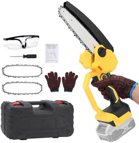 Mini tronçonneuse sans fil de 6 pouces compatible avec Dewalt 18 V / 20V batterie, moteur sans brosse, tronçonneuse à main avec pour sécateur, sécateur, coupe du bois (Sans batterie)