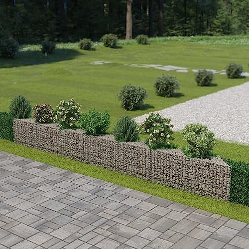 Tino Tech Mur de gabion en acier galvanisé - 450 x 30 x 50 cm - Argenté - Panier à pierres - Paniers gabions - Clôture murale de jardin - Gabion en métal - Pour jardin, mur de plantes, gabions
