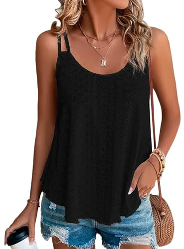 Tomatofrydan Camiseta de tirantes para mujer, sexy, sin mangas, camiseta de tirantes para verano, cuello redondo, blusa básica, Negro , M