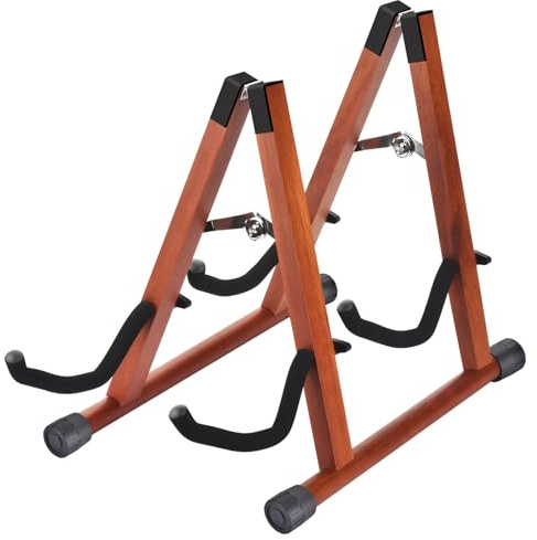 DOMMI Double Guitar Stand With Non-Slip Rubber and Soft Foam Arms - Portable Acoustic Guitar Stand for Acoustic/Electric/Bass, A-Frame Guitar Stand for Floor, Easy Assembly, Mahogany