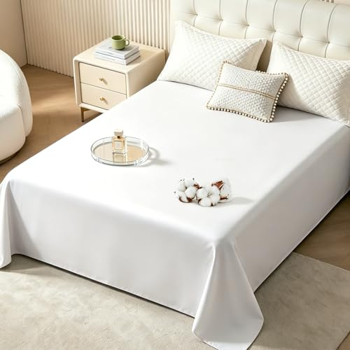 ComfortAce 100% Baumwolle Bettlaken & Haustuch – 150x260 cm – Kochfest, atmungsaktiv, bügelfrei & formstabil – Oeko-Tex Zertifiziert – weiß