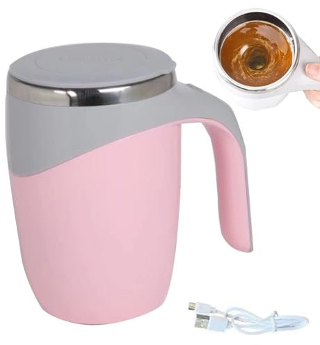 Qixfyze Auto Stir Coffee Mug, Self Stirring Coffee Mug, 380ML Magnetic Mug Automatic Magnetic Stirrer Coffee Cup Stainless Steel Self Stirring Coffee Cup for Coffee/Milk/Tea/Hot Chocolat(Pink,USB)