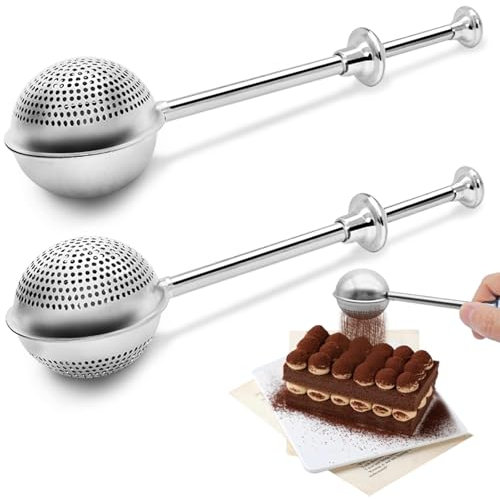 SENHAI 2 spolverini per farina e zucchero a velo, in acciaio inox 304, per zucchero, farina, spezie, colini (mezzo foro e foro intero)