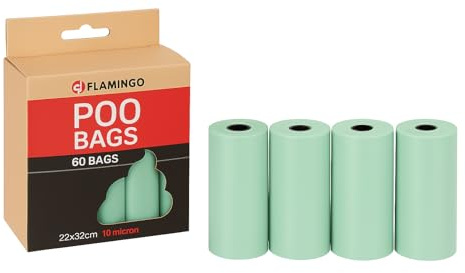 Sacchetti cane cacca – 60 pezzi biodegradabili – 22x32 cm – Colore verde – Flamingo