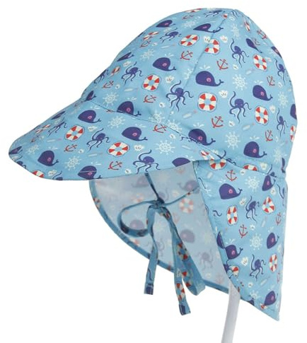 MUNSKT Baby solhatt, barn sommar solhatt, med justerbar hakrem och nackklaff, UPF 50+ UV-skydd, andningsbart snabbtorkande nät för småbarn, Bläckfisk, S