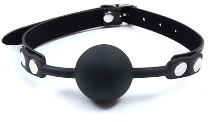 Leather Buckle Belt Silicon Mouth Ball,Adjustable Silicone Lips Mouth Gag Mouth Ball for SM Lover (Black)