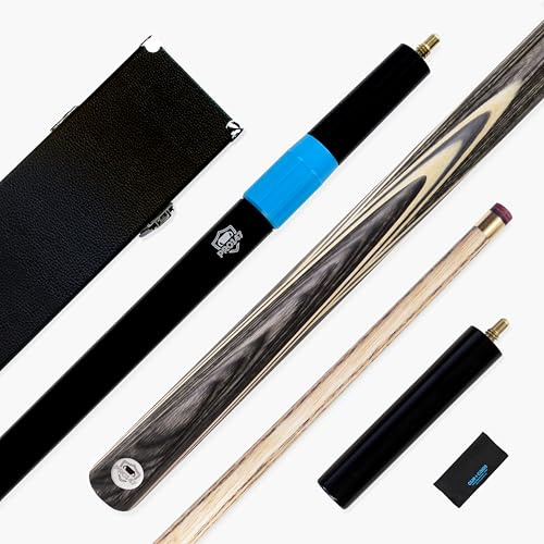 PRO147 TRIUMPH 57 Inch 2 Piece Centre Joint Premium Ash Snooker and Pool Cue and Case Set with 9.5mm Professional Layered Tip - Black Hard Case, Extensions and Microfibre Cue Towel (Grey)