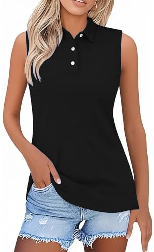 Polo sin mangas para mujer, polo de golf, polo de verano, polo con camisa casual, blusa de negocios, transpirable, camiseta deportiva, yoga, ropa activa, camiseta sin mangas con cuello, Negro , L