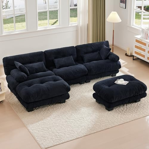 Divano modulare, comodo divano ad angolo, seduta extra grande, design ergonomico, grande divano nuvoloso a 5 posti, costruzione robusta e comodi braccioli, imbottitura 100% memory foam (nero)