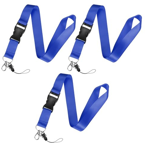 M METERXITY 3-Pack Breakaway Lanyard for Keys, Blue 25mm Wide Keychain Long ID Badges Neck Lanyard Strap with Quick Release Buckle for Man/Woman/Girls/Teacher, ID Holder Folder
