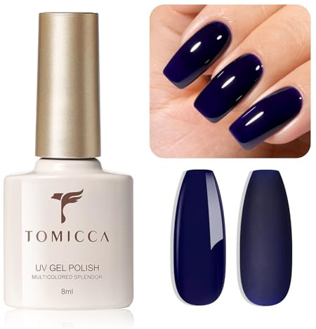 TOMICCA Gel Nail Polish, Dark Blue UV Nail Polish, Soak Off UV LED Professional Gel Nail Varnish Nail Art Manicure Salon & Home DIY, 8ML