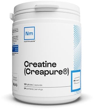 Créatine 100% Pure | Créatine monohydrate Creapure® • Prise Masse Musculaire& Force • Musculation Homme • Complément Idéal à la Whey Protéine | Nutrimuscle | 120 Gélules