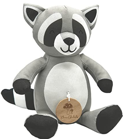 Premium Spieluhr - Willi der Waschbär mit Bella Ciao Melodie - ideale Einschlafhilfe für Babys - nachhaltige Babyspieluhr aus Leinen - geniales Geschenk zur Geburt, Taufe oder Babyparty