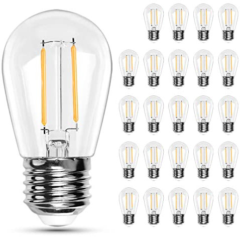 ROMANJOY 25er LED Glühbirnen Außen S14 2W=20W 2700K Warmweiß AC220-240V 180LM 2 Filamente Wasserdicht Ersatz-Glühbirnen für Lichterketten Garten Terrassen Tischlampe Glasschale