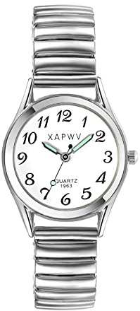 JewelryWe Reloj de Cuarzo Ultrafino para Mujer, Reloj para Mujer con Correa Elástica Fuerte y Esfera Digital Grande con Personalidad a la Moda Dorado