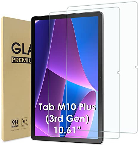 WD&CD 2 Packs Protector de Pantalla Compatible para Lenovo Tab M10 Plus (3rd Gen) 10.61, 9H Dureza, Alta Definicion, Cristal Vidrio Templado Film Compatible con Tab M10 Plus 3rd, Bubble Free/HD Clear