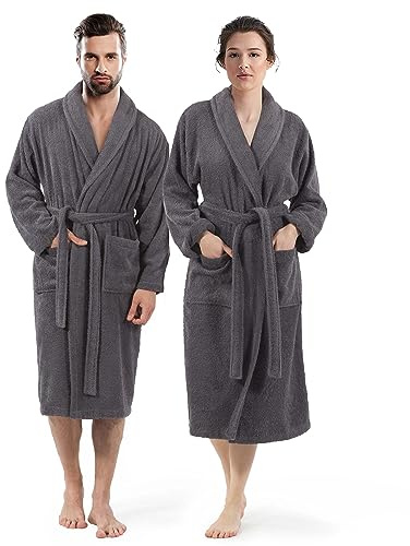 Weave Essentials Basics Terry Toweling Bathrobe With Classic Shawl Collar Style, 100% Cotton Dressing Gown Beauty Parlor