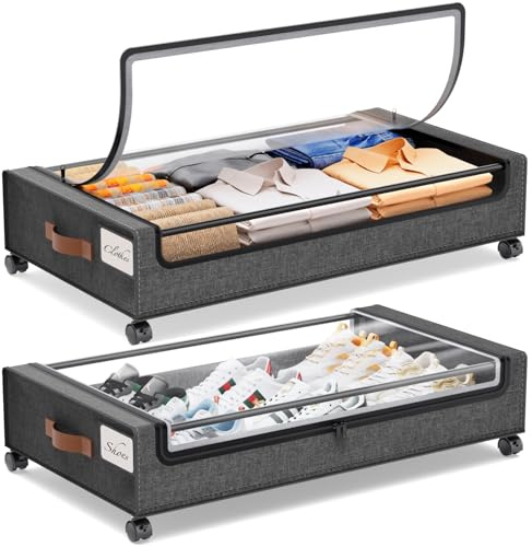 Yecaye Under Bed Storage with Wheels, 2Pack Under Bed Storage Containers, Underbed Shoe Storage Organizer, Rolling Under Bed Metal Drawers for Clothes, Blankets(30.71 x 16.93 x 6.69 in)