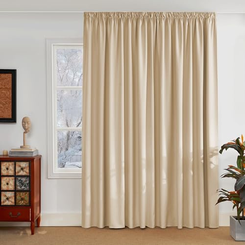 PONY DANCE Living Room Curtains with Ruffle Tape Partition Wall for Rail 1 Piece H 220 x W 300 cm Opaque Thermal Cold Protection Blackout Beige Biscotti