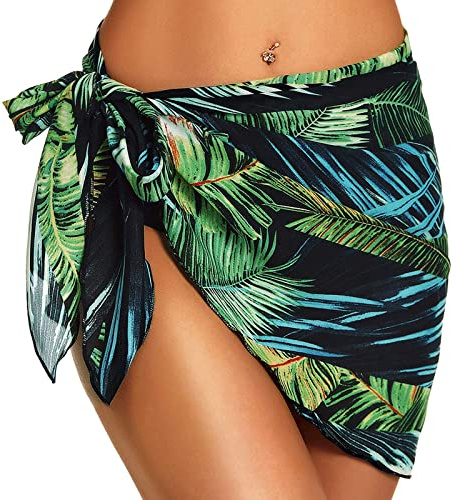 CHUANGOU Pareo de Playa de Mujeres Media Pareo Playa de Traje de Baño de Gasa para Damas Corto Falda Pareo Bikini (Verde)