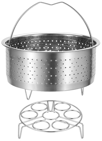 SPORWAY Dampfgarer Einsatz, Dampfkorb Einsatz mit Eierregal, Eierständer mit Sieben Löchern, 20cm Dämpfkorb Edelstahl, für Töpfe, Kochtöpfe, Schnellkochtopf Dünsten von Gemüse Früchte Eier