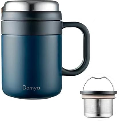 Taza de Te/Café Termo Acero Inoxidable (Azul Oscuro) con Colador Removible, 500 ml - Mantiene Líquidos Fríos y Calientes, Aislamiento 12+ Horas, Ideal para Té, Café, Viajes, Oficina y Camping