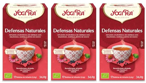 Yogi Tea - Defensas Naturales - Infusión Ayurvédica - Mezcla de Equinácea, Acerola y Bayas de Saúco con Vitamina C - Pack de 3x17 bolsitas (51 en total)