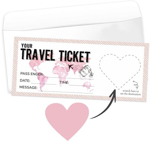 Boarding Pass Scratch Card Reveal, We are Going on Holiday Personalised Scratch Card with Envelope and Scratch-off Stickers, Destination Travel Birthday Surprise Reveal, Pink