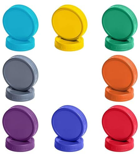 8 Pcs Multicolor Plastic Mason Jar Lids, 70 mm Regular Mouth Lids, Dishwasher Safe, Fits Regular-Mouth & Wide-Mouth Jars