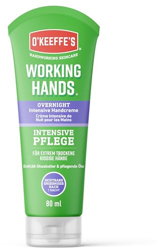 O’Keeffe’s Working Hands Overnight Tube, 80 ml – Nachtpflege für extrem trockene, rissige Hände | Spendet sofort Feuchtigkeit, mit pflegenden Ölen und sichtbaren Ergebnissen nach 1 Nacht