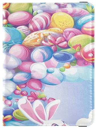 Porta passaporto in pelle impermeabile copertura per passaporto per vacanze in famiglia carino passaporto libro viaggio essenziale coniglio pasquale caramelle, Caramelle coniglietto, 1 size, Casual