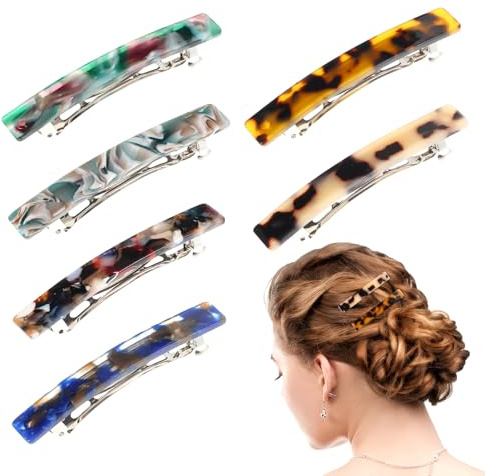 Ouligay Lot de 6 petites barrettes à cheveux françaises pour femme - Cheveux fins et épais - Pinces à cheveux en forme de tortue - Pinces à cheveux en acétate antidérapantes de 7,6 cm
