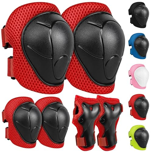 LeapBeast Protection Roller Enfant, Protection Trotinette Freestyle，pour Roller, Skateboard, Vélo, Trottinette 3 à 8 Ans garçons et Filles,Cadeaux, Coudières et Protèges-Poignets 6 en 1 (Rouge, S)