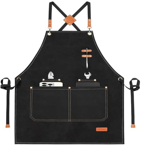 XCSJKJ Tablier de barbecue pour hommes, tablier de cuisson en toile avec 4 poches, cuisine barbecue cuisson jardin tablier Restaurant Café pour les hommes ou les papas