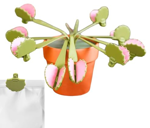 Husoiuy 3D-tryckta mellanmålsklämmor med Venus flugfälla växt | 3D-tryckta mellanmålsklämmor i konstgjorda krukor | lufttät kökspryl | clips för matpåsar – heminredning