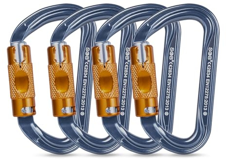 Moschettone da Arrampicata, Alluminio Ultralight Moschettoni Arrampicata per Arrampicata, Doppia, Campeggio Altalena Amache (Argento, 30KN-4Pack(ATL))