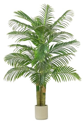TNGGNT Konstgjord gyllene palm UV-resistent 150 cm konstträd som äkta konstgjorda växter tropisk konstpalm för hus vardagsrum kontor balkong trädgård dekor